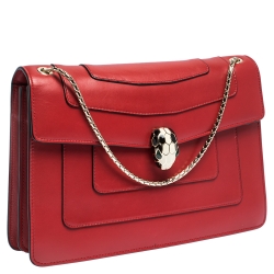 Bvlgari Red Leather Medium Serpenti Forever Flap Shoulder Bag