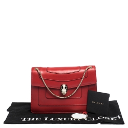 Bvlgari Red Leather Medium Serpenti Forever Flap Shoulder Bag