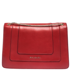 Bvlgari Red Leather Medium Serpenti Forever Flap Shoulder Bag