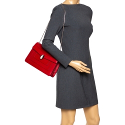 Bvlgari Red Leather Medium Serpenti Forever Flap Shoulder Bag