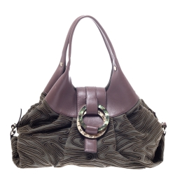 Pre Owned Bvlgari Pale Green/Purple Canvas and Leather Chandra Hobo