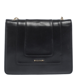 Bvlgari Black Leather Medium Serpenti Forever Shoulder Bag