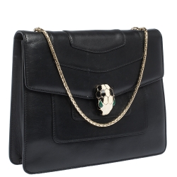 Bvlgari Black Leather Medium Serpenti Forever Shoulder Bag
