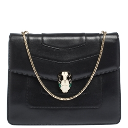Bvlgari Black Leather Medium Serpenti Forever Shoulder Bag