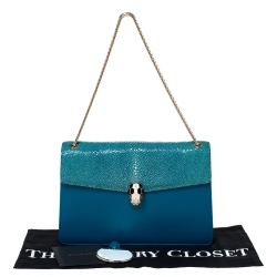 Bvlgari Teal Stingray and Leather Medium Serpenti Forever Shoulder Bag