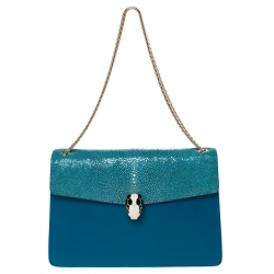 Bvlgari Teal Stingray and Leather Medium Serpenti Forever Shoulder Bag