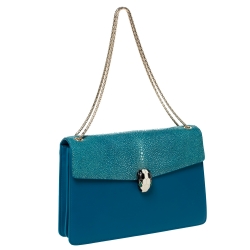 Bvlgari Teal Stingray and Leather Medium Serpenti Forever Shoulder Bag