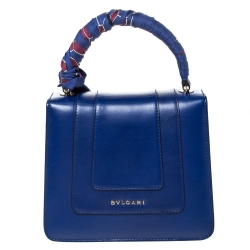 Bvlgari Royal Blue Leather Serpenti Forever Flap Top Handle Bag