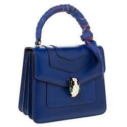 Bvlgari Royal Blue Leather Serpenti Forever Flap Top Handle Bag