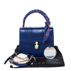 Bvlgari Royal Blue Leather Serpenti Forever Flap Top Handle Bag