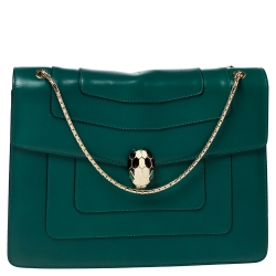 Bvlgari Green Leather Large Serpenti Forever Shoulder Bag