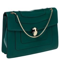 Bvlgari Green Leather Large Serpenti Forever Shoulder Bag