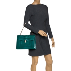 Bvlgari Green Leather Large Serpenti Forever Shoulder Bag