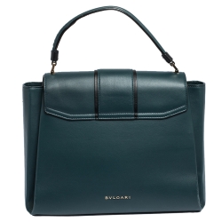 Bvlgari Green/Black Leather Medium Serpenti Viper Top Handle Bag
