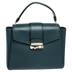 Bvlgari Green/Black Leather Medium Serpenti Viper Top Handle Bag