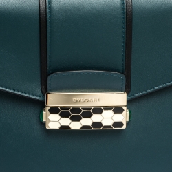 Bvlgari Green/Black Leather Medium Serpenti Viper Top Handle Bag