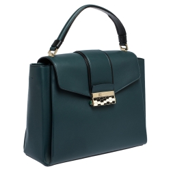 Bvlgari Green/Black Leather Medium Serpenti Viper Top Handle Bag