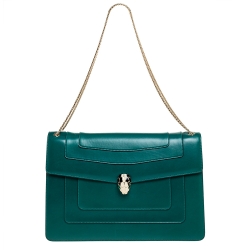 Bvlgari Green Leather Large Serpenti Forever Shoulder Bag