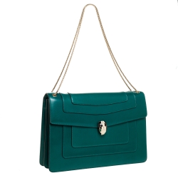 Pre Owned Bvlgari Green Leather Large Serpenti Forever Shoulder Bag