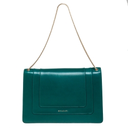 Pre Owned Bvlgari Green Leather Large Serpenti Forever Shoulder Bag