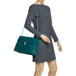 Pre Owned Bvlgari Green Leather Large Serpenti Forever Shoulder Bag