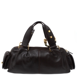 Pre Owned Bvlgari Dark Brown Leather Leoni Zip Satchel