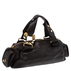 Pre Owned Bvlgari Dark Brown Leather Leoni Zip Satchel