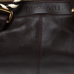 Pre Owned Bvlgari Dark Brown Leather Leoni Zip Satchel