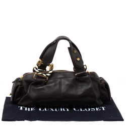 Pre Owned Bvlgari Dark Brown Leather Leoni Zip Satchel