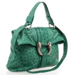Pre Owned Bvlgari Green Ostrich Skin Leoni Shoulder Bag