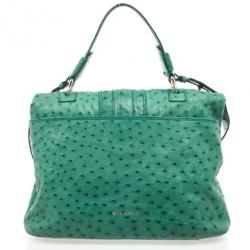 Pre Owned Bvlgari Green Ostrich Skin Leoni Shoulder Bag
