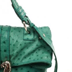 Pre Owned Bvlgari Green Ostrich Skin Leoni Shoulder Bag