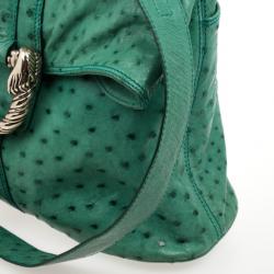 Pre Owned Bvlgari Green Ostrich Skin Leoni Shoulder Bag