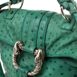 Pre Owned Bvlgari Green Ostrich Skin Leoni Shoulder Bag