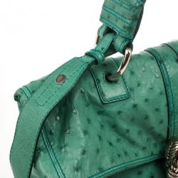 Pre Owned Bvlgari Green Ostrich Skin Leoni Shoulder Bag