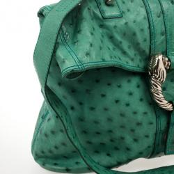 Pre Owned Bvlgari Green Ostrich Skin Leoni Shoulder Bag