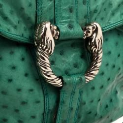 Pre Owned Bvlgari Green Ostrich Skin Leoni Shoulder Bag