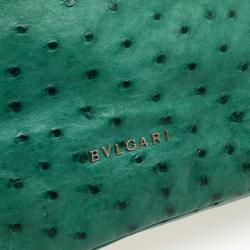Pre Owned Bvlgari Green Ostrich Skin Leoni Shoulder Bag