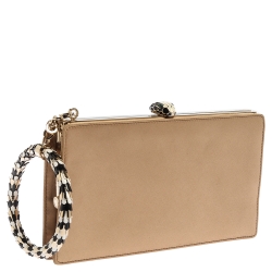 Pre Owned Bvlgari Beige Satin Serpente Bangle Clutch