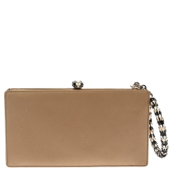 Pre Owned Bvlgari Beige Satin Serpente Bangle Clutch