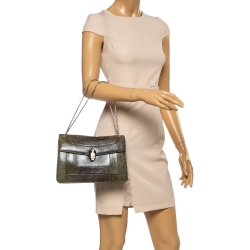Bvlgari Green Lizard Medium Serpenti Forever Shoulder Bag 