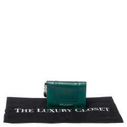 Pre Owned Bvlgari Green Leather Serpenti Forever Bifold Card Holder