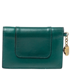 Pre Owned Bvlgari Green Leather Serpenti Forever Bifold Card Holder