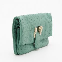 Pre Owned Bvlgari Jade Green Ostrich Clutch Bag