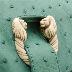 Pre Owned Bvlgari Jade Green Ostrich Clutch Bag