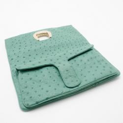 Pre Owned Bvlgari Jade Green Ostrich Clutch Bag