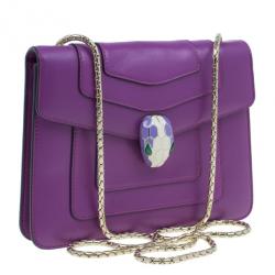 Pre Owned Bvlgari Purple Calfskin Serpenti Small Flap Bag