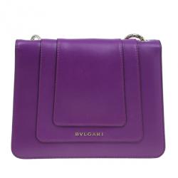 Pre Owned Bvlgari Purple Calfskin Serpenti Small Flap Bag