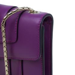 Pre Owned Bvlgari Purple Calfskin Serpenti Small Flap Bag