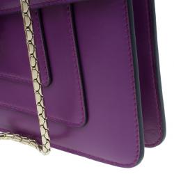 Pre Owned Bvlgari Purple Calfskin Serpenti Small Flap Bag
